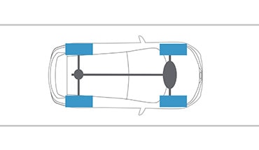 Illustration en plongée du Nissan Qashqai 2023 montrant la traction intégrale intelligente