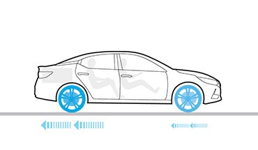 Illustration d’une Nissan Altima s’apprêtant à effectuer un arrêt avec une répartition électronique de la force de freinage