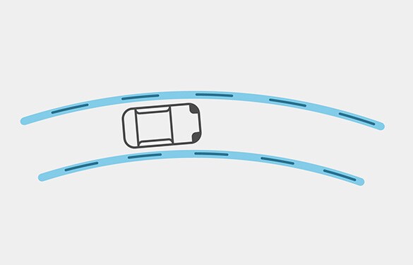 Illustration en plongée de l’assistance ProPILOT de la Nissan Altima 2023 maintenant le véhicule au centre de la voie