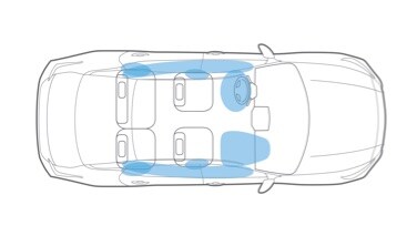 Illustration en plongée du placement des coussins gonflables de la Nissan Altima.