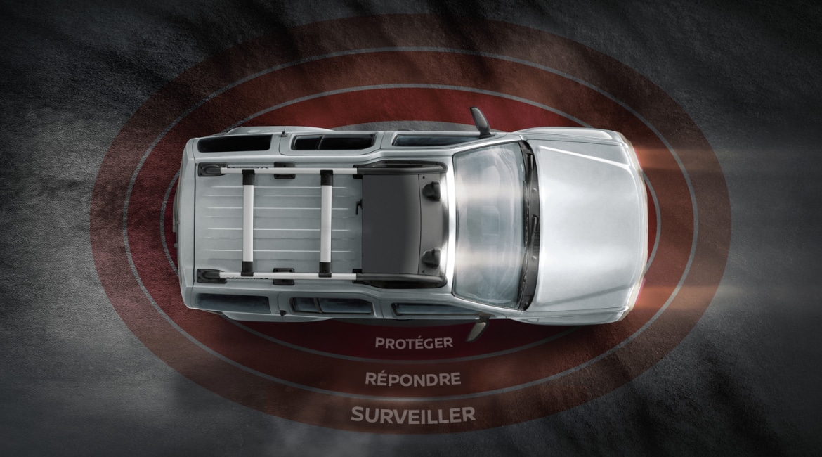 Vue plongeante qui illustre les caractéristiques de sécurité du Nissan Xterra