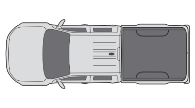 Nissan Frontier à cabine double 2022 à caisse longue, vue de dessus de l’intérieur et de la caisse.
