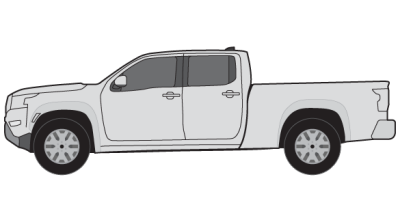 Nissan Frontier à cabine double 2022 à caisse longue en argent sur fond blanc avec une charge utile de 1 140 lb