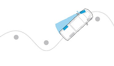 Illustration en plongée du contrôle dynamique du véhicule du Nissan Frontier 2023 utilisé pour éviter les obstacles.
