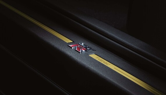 Emblème T-spec sur les plaques de seuils de portes de la Nissan GT-R T-spec 2021