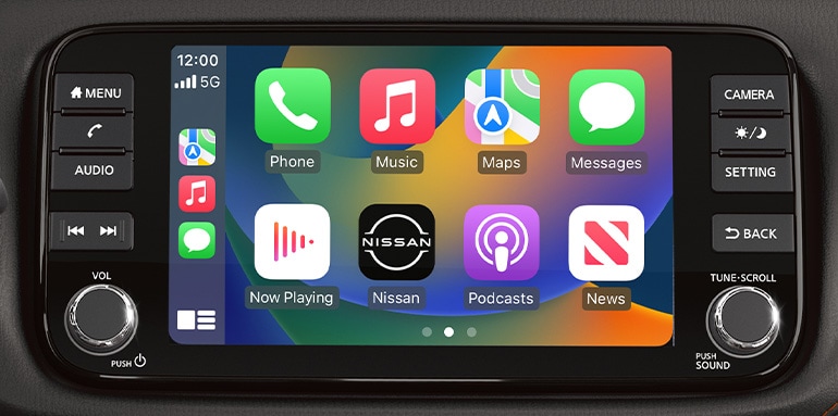 Écran tactile du Nissan Kicks 2024 affichant l’écran Apple CarPlay