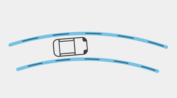 Illustration aérienne de la Nissan LEAF 2023 montrant la technologie de l’assistance ProPILOT maintenant la voiture au centre de la voie