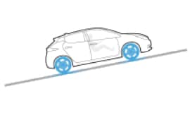 Illustration de l’assistance au démarrage en pente d’une Nissan LEAF 2023 gravissant une côte