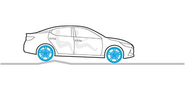 Illustration de la Nissan Maxima 2023 montrant la technologie de contrôle actif de la suspension sur un dos d’âne.