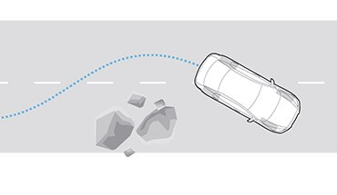 Illustration du système de freinage antiblocage de la Nissan Maxima 2023 évitant un glissement de terrain.