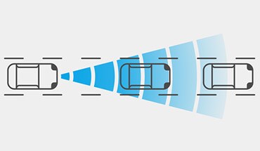 Illustration des capteurs du système d’avertissement de risque de collision frontale intelligent de la Nissan Maxima 2023.