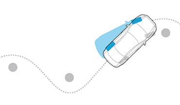 Illustration du contrôle dynamique du véhicule de la Nissan Maxima 2023 évitant des obstacles.