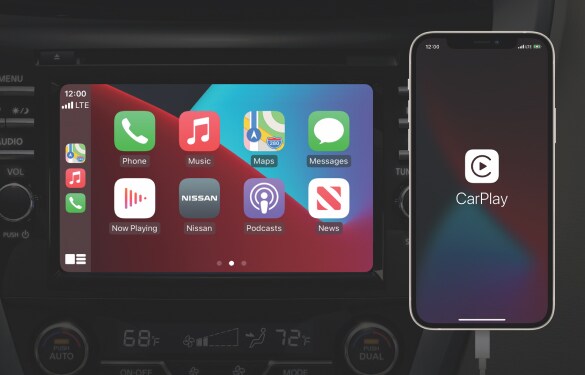 Écran tactile du Nissan Murano 2023 montrant une vidéo sur l’application Apple CarPlay.