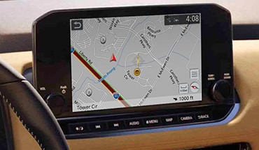 Illustration montrant le système de navigation Nissan porte-à-porte sur l’écran tactile du Nissan Rogue 2023.