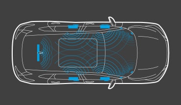 Illustration en plongée montrant le positionnement des haut-parleurs Bose du Nissan Rogue 2023.
