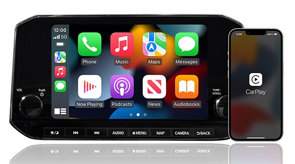 Illustration montrant Apple CarPlay s’affichant sur l’écran tactile du Nissan Rogue 2023.