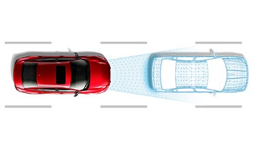 Illustration de la technologie de freinage d’urgence automatique avec détection de piétons de la Nissan Sentra 2022