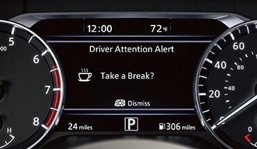 Écran d’aide à la conduite de 178 mm (7 po) de la Nissan Sentra 2023 illustrant l’alerte vigilance conducteur