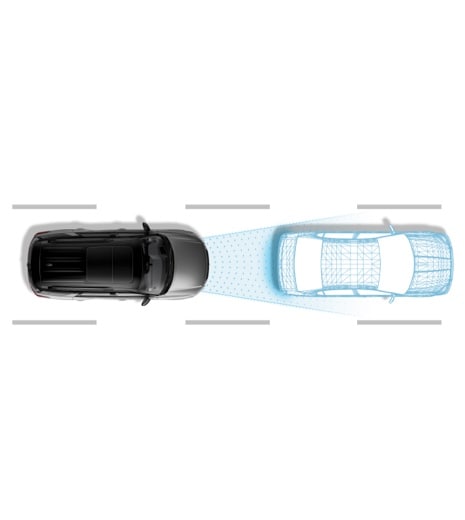 Nissan Pathfinder 2022 illustrant les capteurs technologiques du système de prévention de sortie de voie intelligent