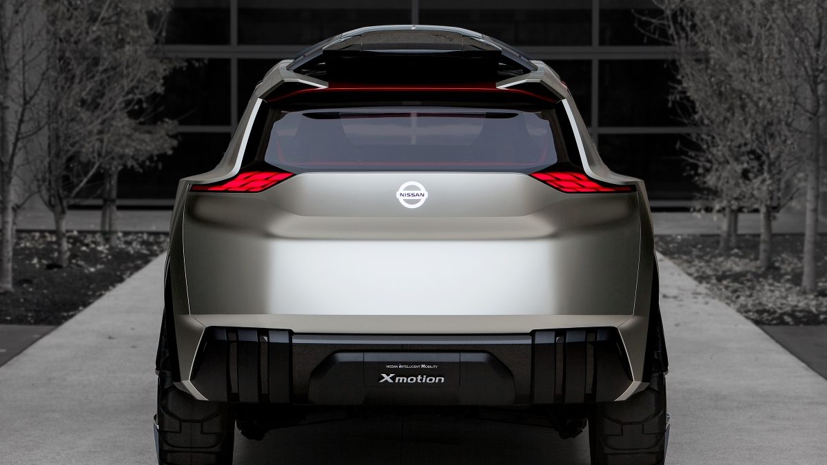 Profil arrière d’un VUS concept autonome intelligent Nissan Xmotion argent