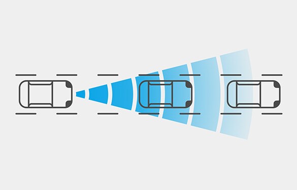 Illustration en plongée des capteurs du système d’avertissement de risque de collision frontale intelligent de la Nissan Altima 2023 dans la circulation