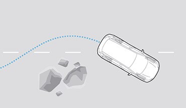 Illustration du système de freinage antiblocage du Nissan Murano 2023 évitant des obstacles routiers.