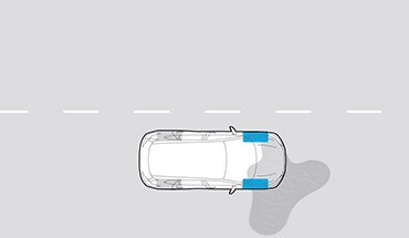Illustration du système de traction asservie du Nissan Murano 2023 à l’approche d’une flaque d’eau sur la route.