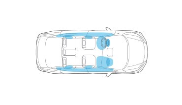 Illustration du Nissan Murano 2023 montrant la position des coussins gonflables.
