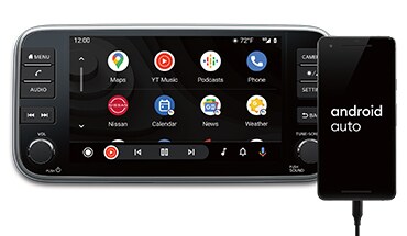Écran tactile de la Nissan Versa 2023 affichant les applications Android Auto(MC).